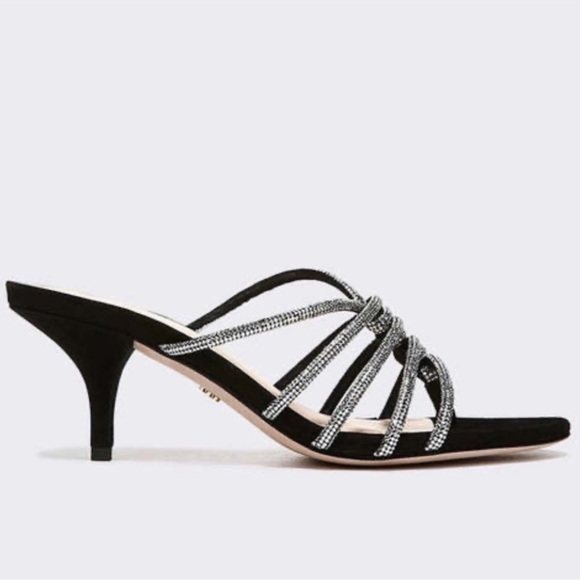 NEW Veronica Beard Gaffney Crystal Kitten Heel High Heel Sandals Black Suede